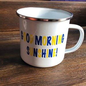 3/$15 mix and match. NWOT Good Morning Sunshine camp tin coffee cup. Never used.